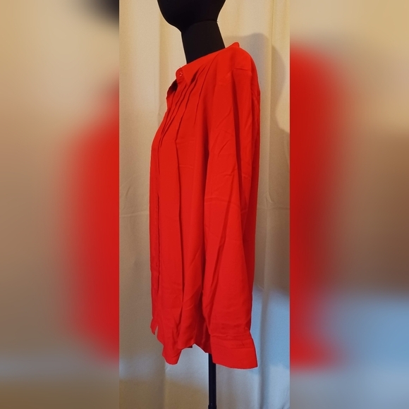 Collections Etc Red Button Down Roll Sleeve Tunic Top - Picture 2 of 4